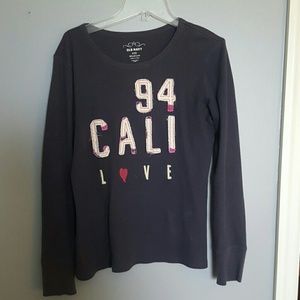 Old Navy, dark gray long sleeved shirt.